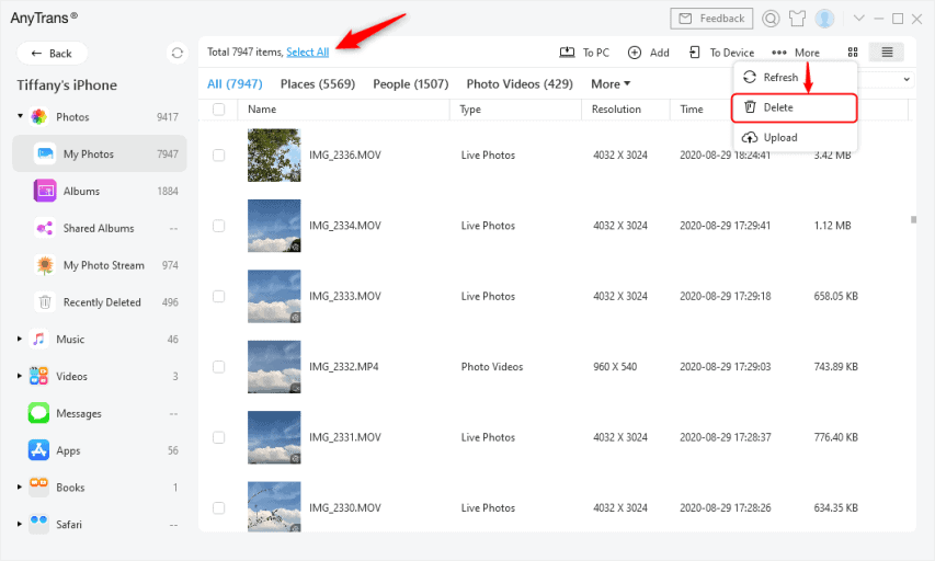 Delete All Photos with AnyTrans