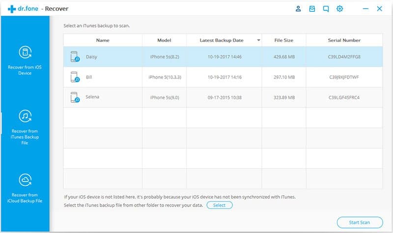 dr.fone - iOS Data Recovery from iTunes