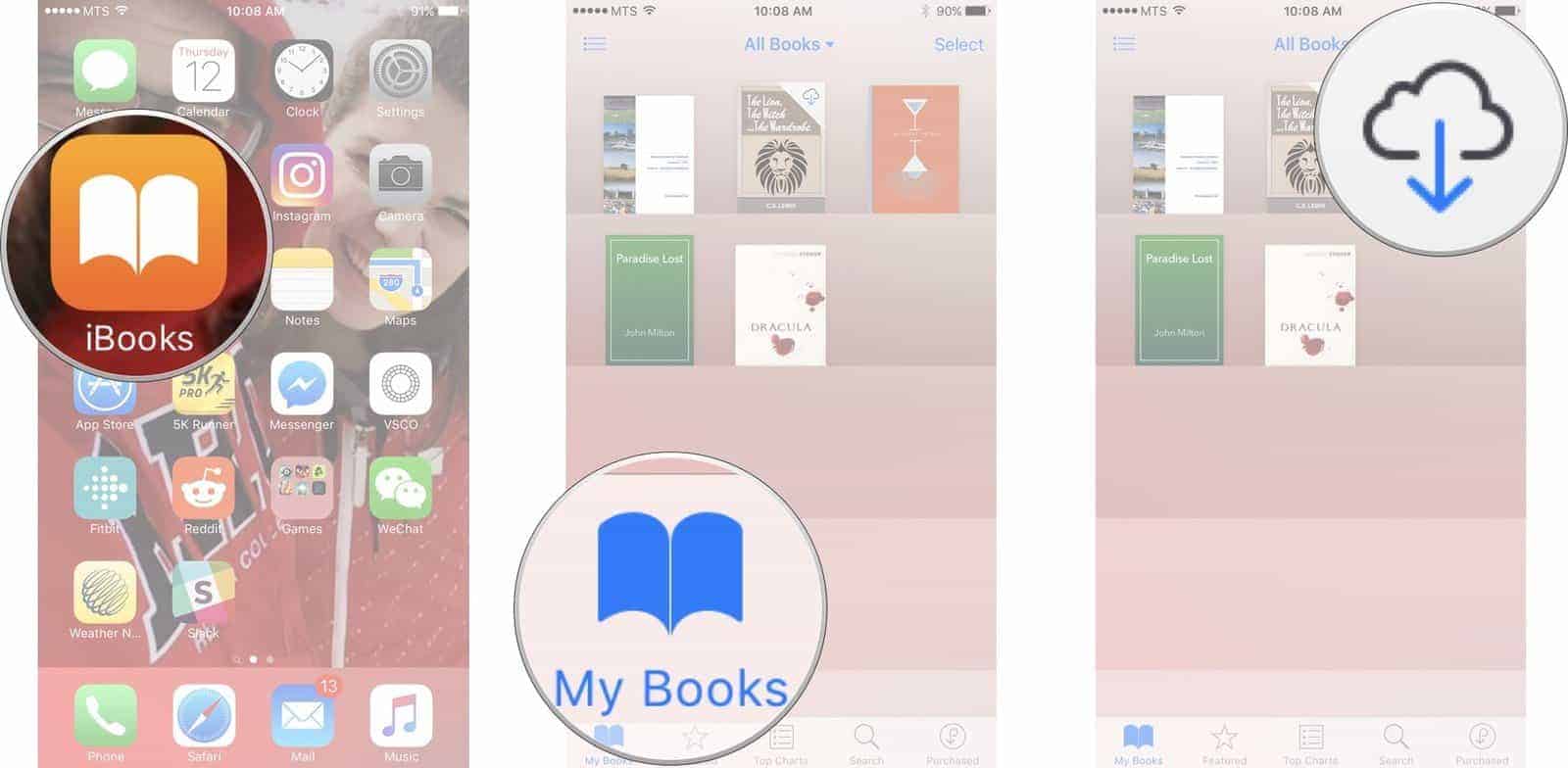 click on the iCloud logo to re-download any books