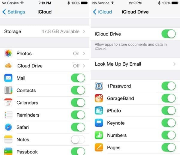 icloud sync setting