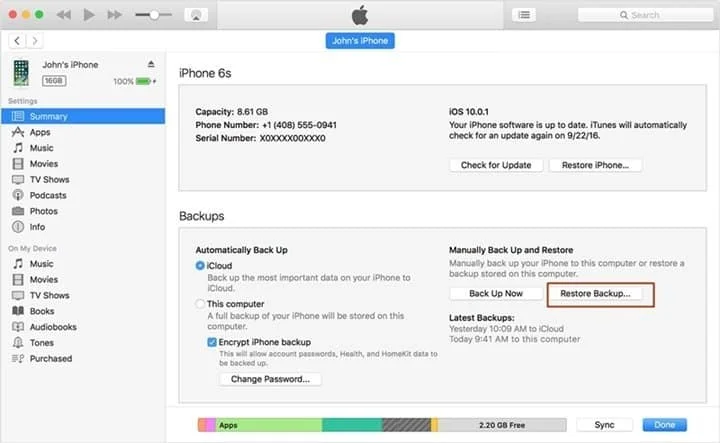 restore iphone from backup with itunes