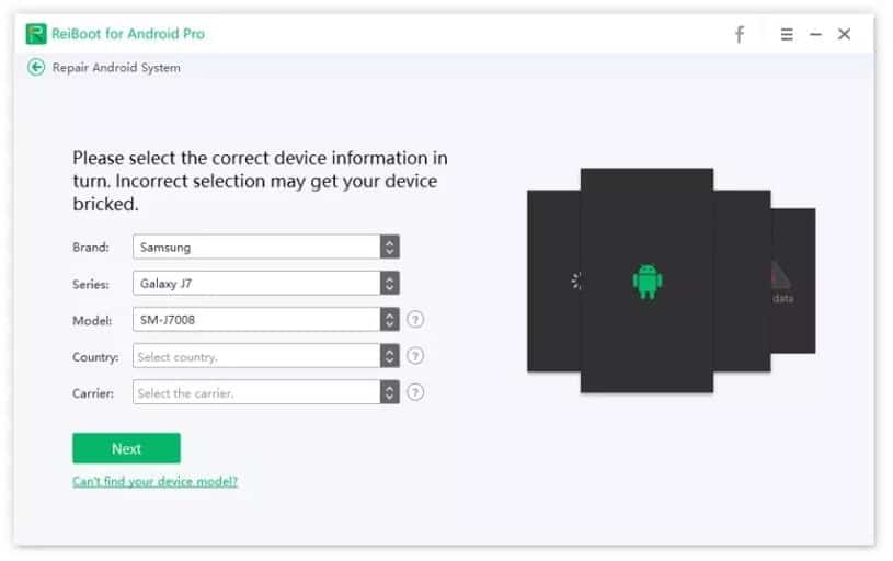 Tenorshare ReiBoot for Android - Select Device Info