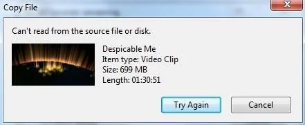 Can't Read From The Source File or Disk due to file permission issues