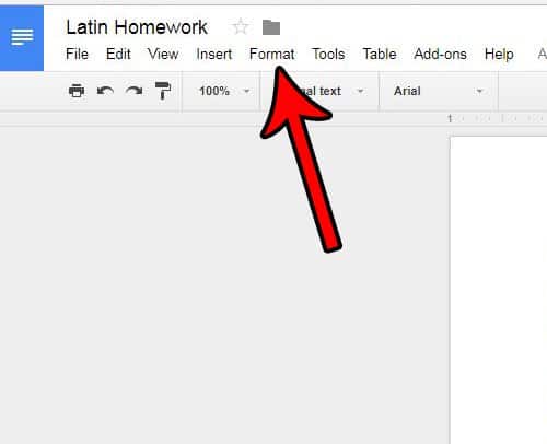 Google Docs Format Menu