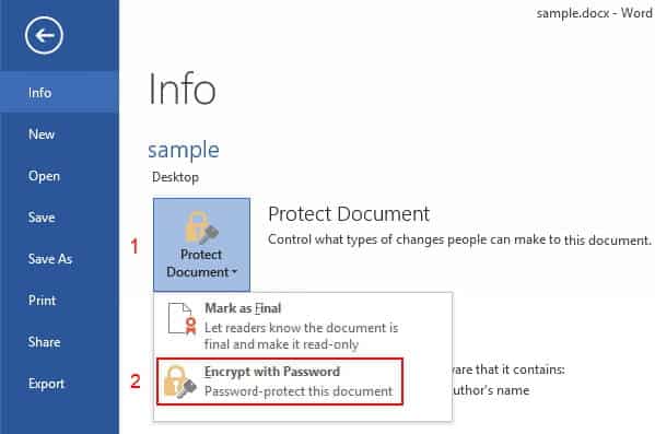 Adding Password Protection on Word