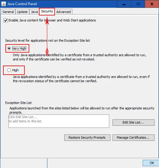 Examine the level of Java security