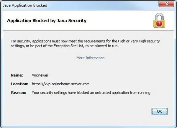 application blocked by Java Security