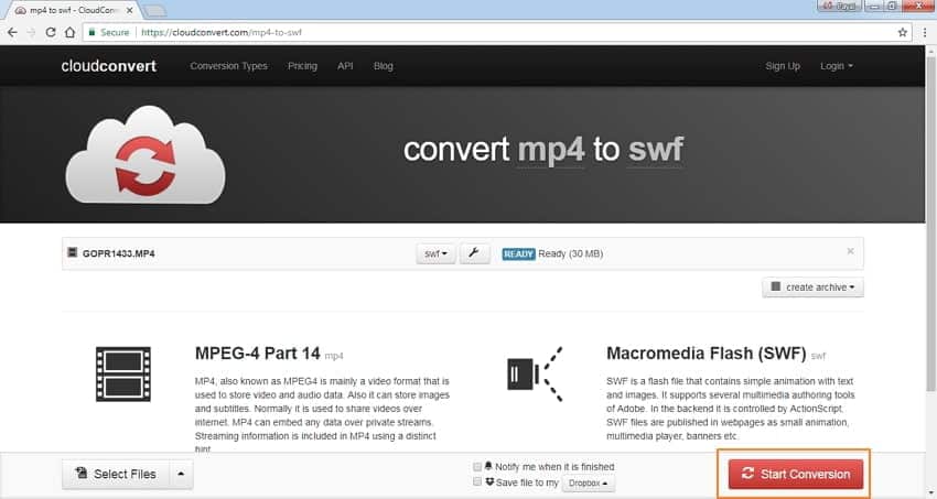 CloudConvert MP4 to SWF Converter