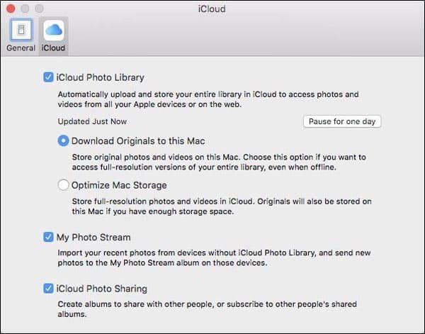 enable icloud photo library