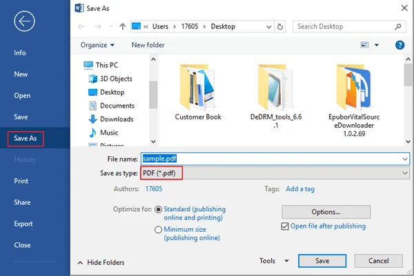 save as pdf on Word