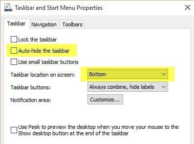 Auto-hide the taskbar