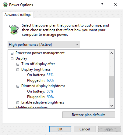 Enable adaptive brightness