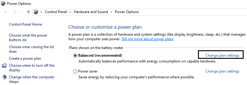 Change Plan Settings