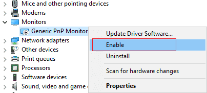 right click on Generic PnP Monitor and select Enable