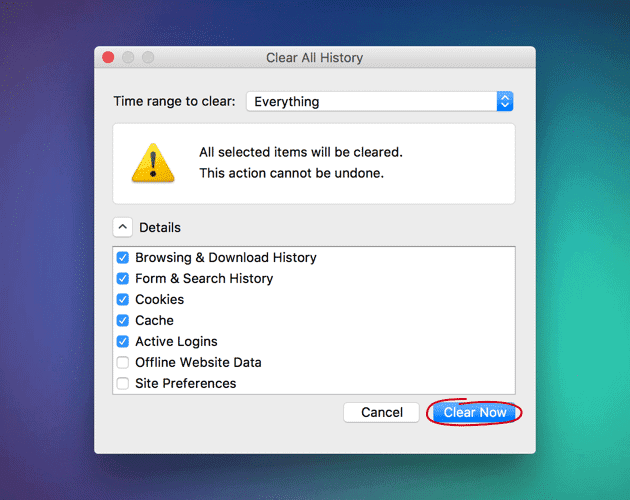 clear Firefox cache on Mac