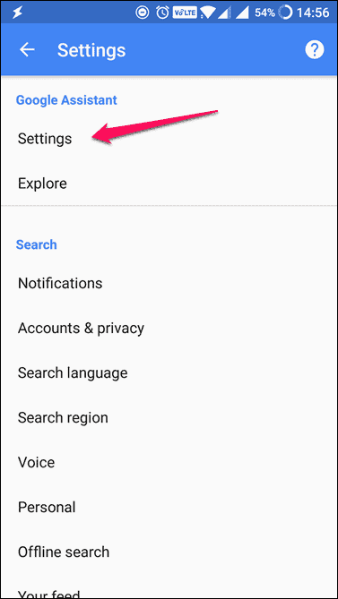 Google Assistant Settings