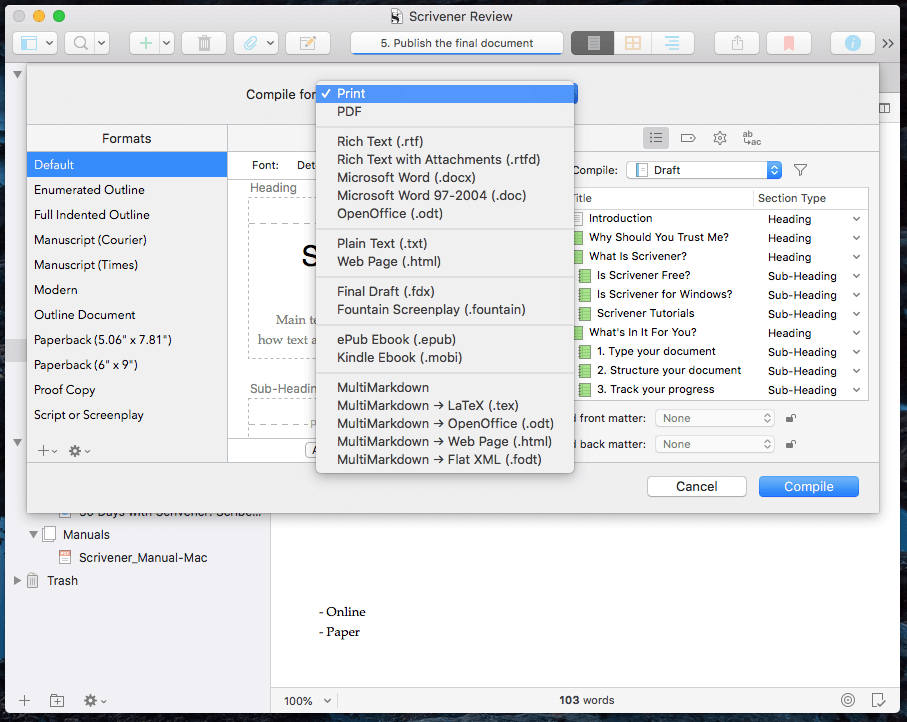 Scrivener Document Publication