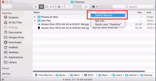 Delete Time Machine Backups on Finder