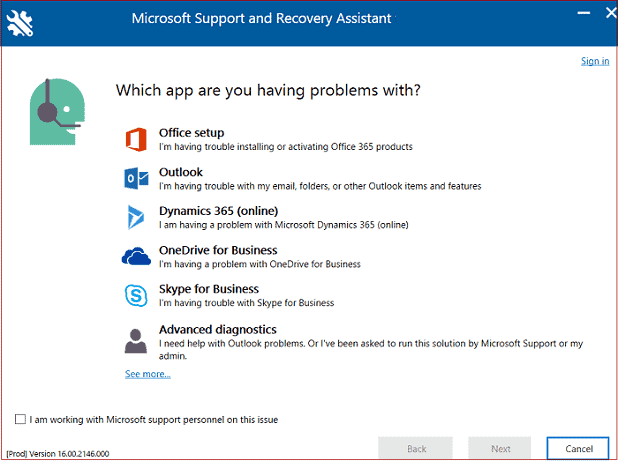 Microsoft Support and Recovery Assistant