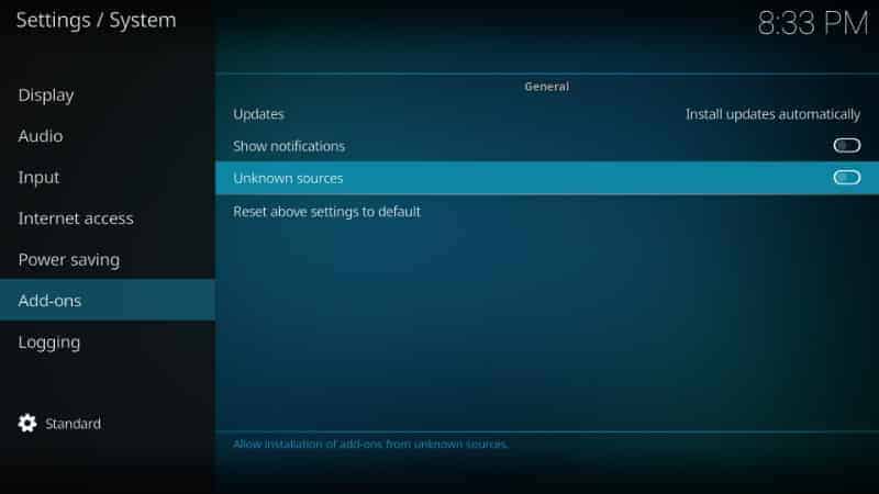 Enable Unknown sources on Kodi