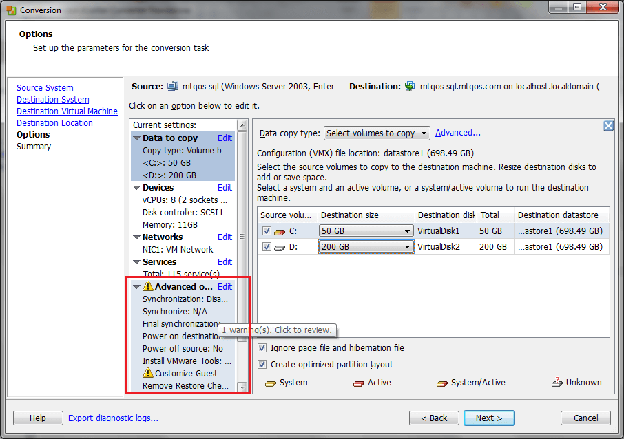 synchronization options