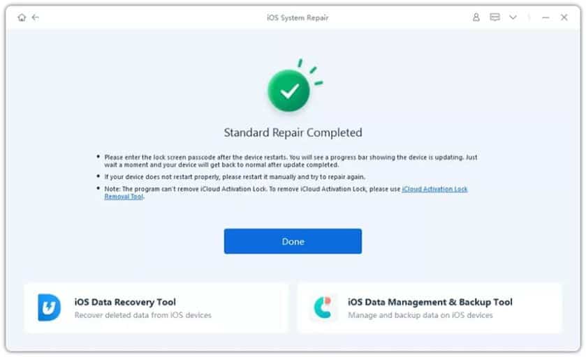 Tenorshare Reiboot Repair Completed