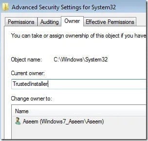 Change Owner for System32