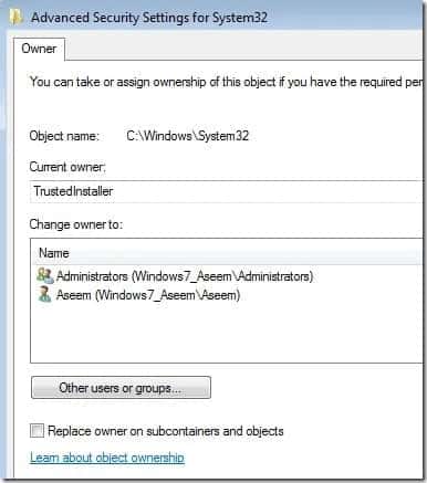 Advanced Security Settings for System32