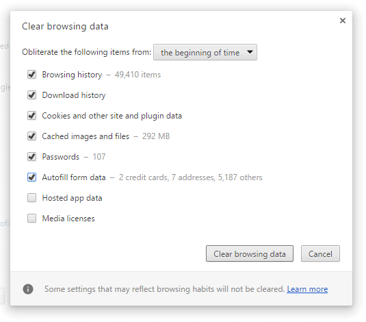 Clear Chrome's browsing history and cache