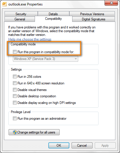 Disable the compatibility Outlook preference