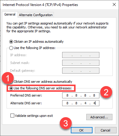 Change the DNS settings