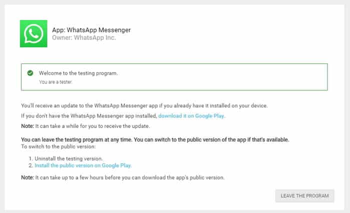 Sign off from WhatsApp Beta to fix WhatsApp Backup Stuck 