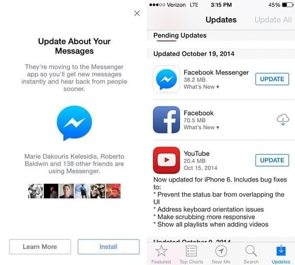 Update the Facebook Messenger App or reinstall it