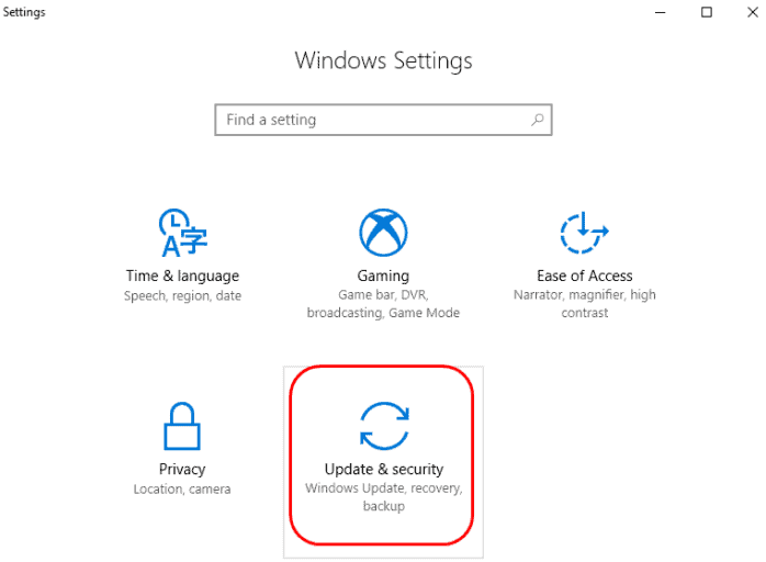 update & Security on Windows 10