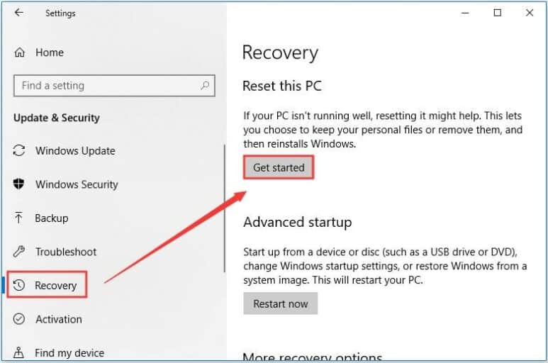 Reset this PC to Fix Registry_Error Blue Screen on Windows 