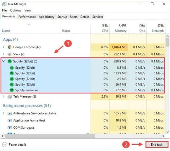 Force quit to fix Spotify not responding