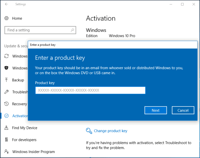 Enter a product key to Fix the Error 0xc004f050 on Windows 10