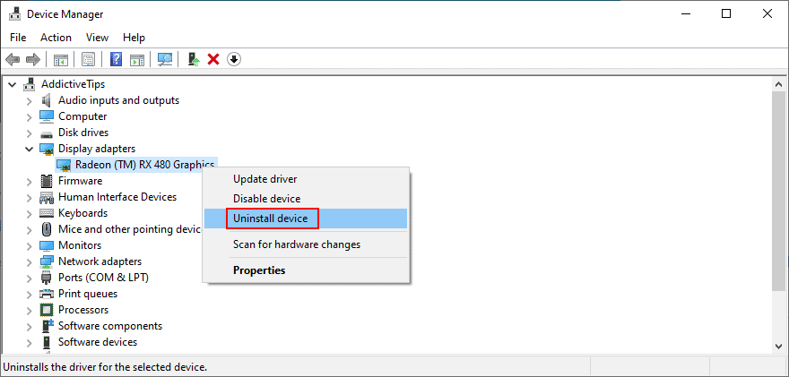 Reinstall Graphic adapter to Fix Stop Code Video TDR Failure on Windows 10