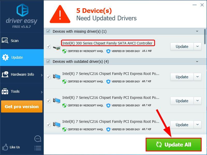 Fix storahci.sys error with Driver Easy