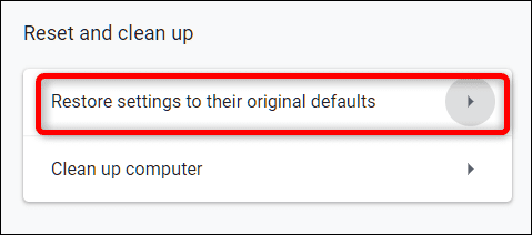 Restore settings to their Original defaults