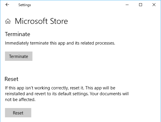 Reset your Microsoft Store through its Settings to Fix 0x801901f4 error