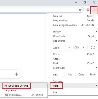 Help -> About Google Chrome