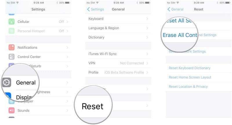 Reset all settings on iPhone