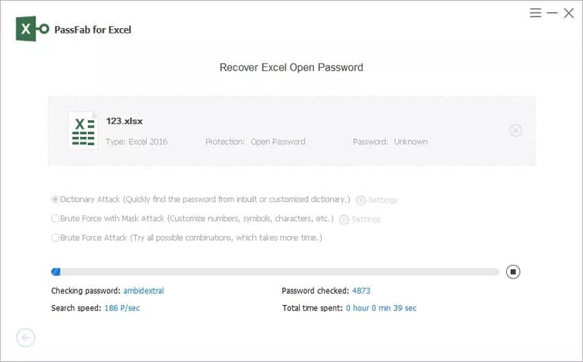 start to recover the Excel password