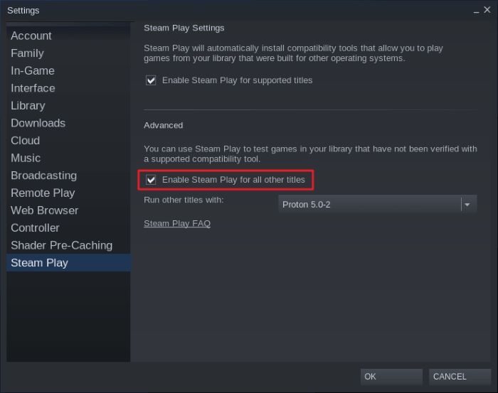 Enable Steam Play for all other titles