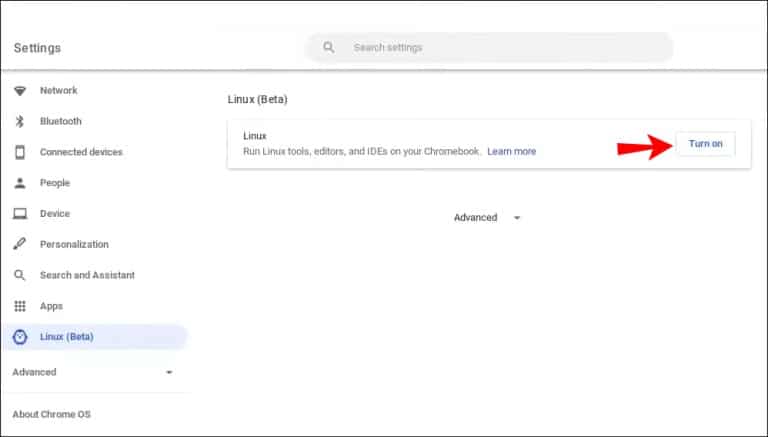 Turn on Linux on ChromeBook
