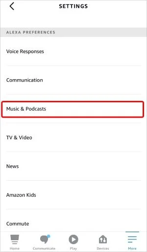 Music & Podcasts under Settings