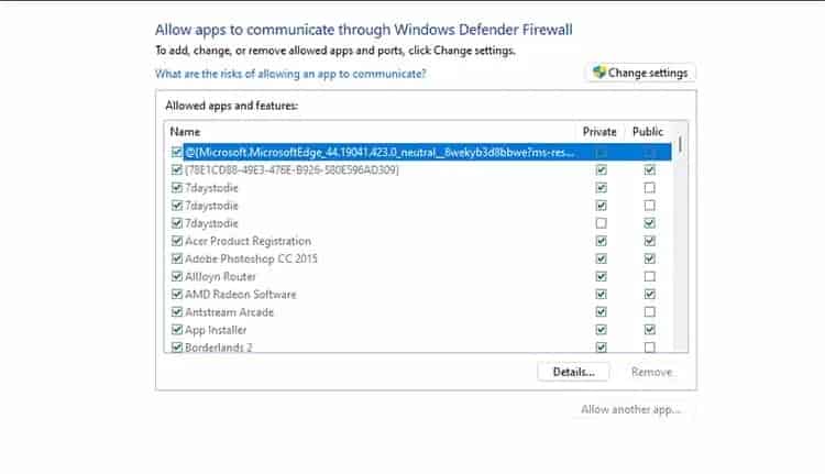 Allowed app to communicate thrugh Windows Defender Firewall