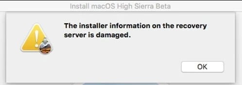 the installer information on the recovery server is damaged