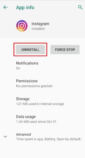 Uninstall Instagram on Android